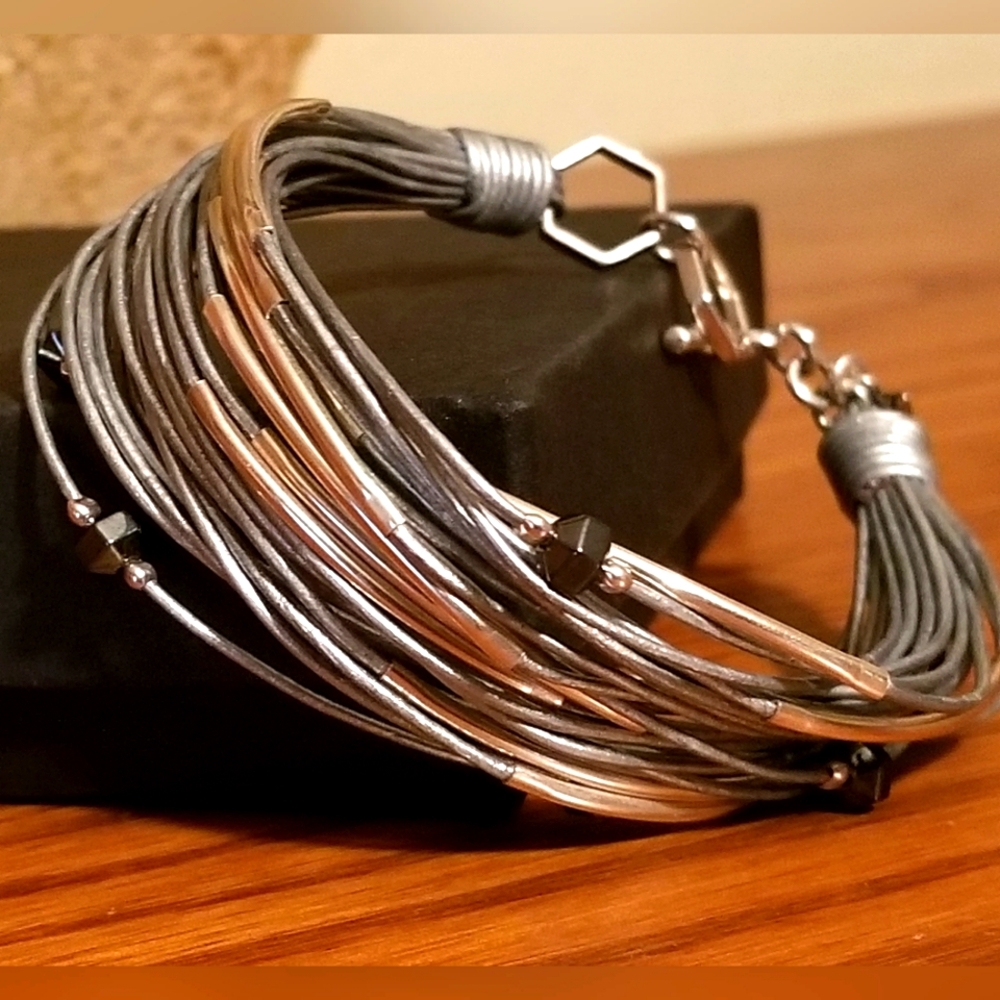 Silpada Sterling Silver, Hematite & Leather Bracelet
